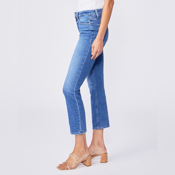 PAIGE Petite Cindy Crop Denim Straight Leg Jeans Medium Wash High Rise Classic - Picture 2 of 11